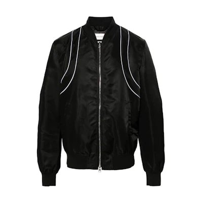 Alexander McQueen SS24 Striped Bomber Jacket Black Long Sleeve Outerwear 794249-QRAAK-BLACK
