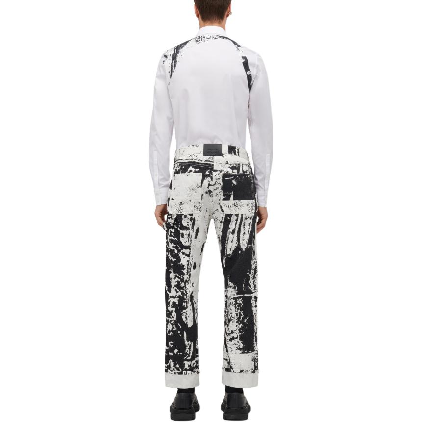 Shop 알렉산더 맥퀸 SS24 화이트 스트레이트 레그 패턴 버튼 프론트 진 남성. 781778-QYAAZ-9080