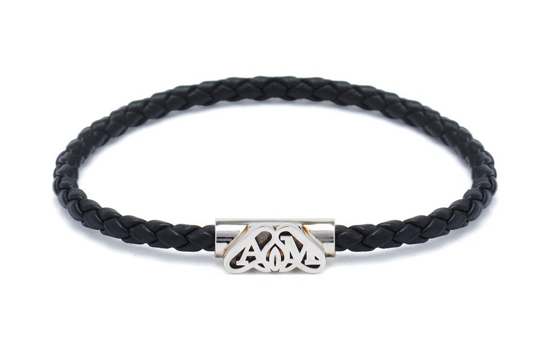 Alexander McQueen Stamped Logo Black Brass Bracelet for Men. 7741771AAQV1118