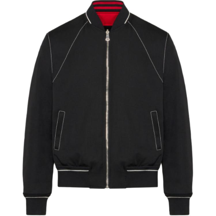 Alexander McQueen Striped Baseball Collar Zip-Up Jacket Black 792076-QUAAG-1000