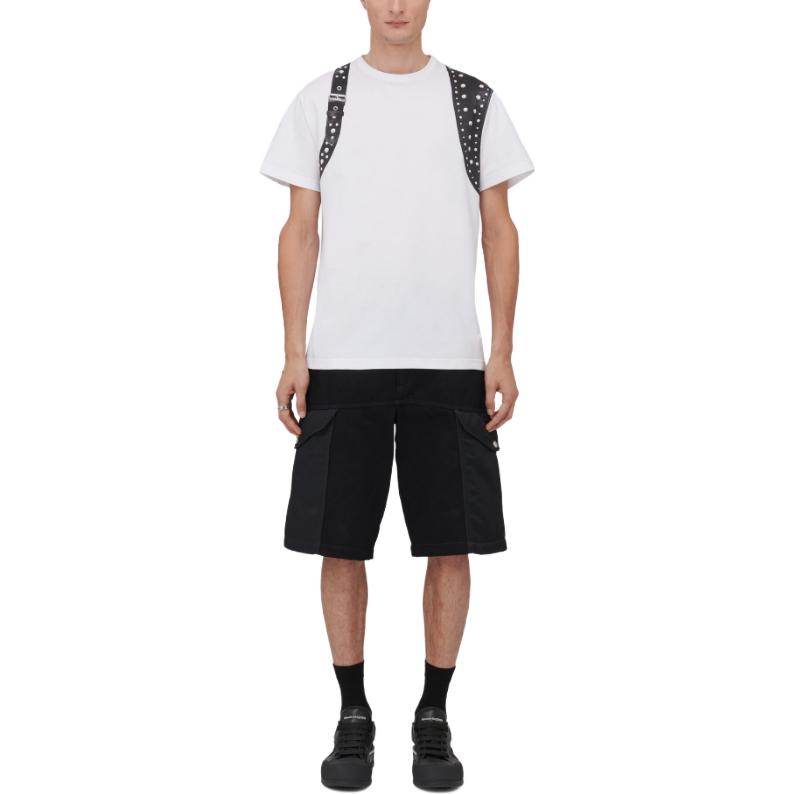 Lookbook Alexander McQueen Studded Harness T-Shirt White  Crewneck Tee. 776329-QTAAJ-0909