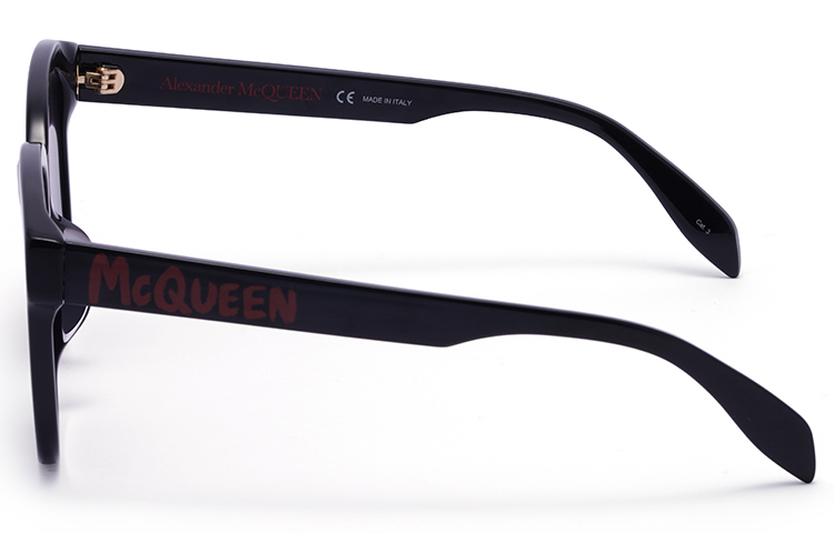 Shop Alexander McQueen Sunglasses Black Frame & Lens with Side Logo. AM0331SK-002 56