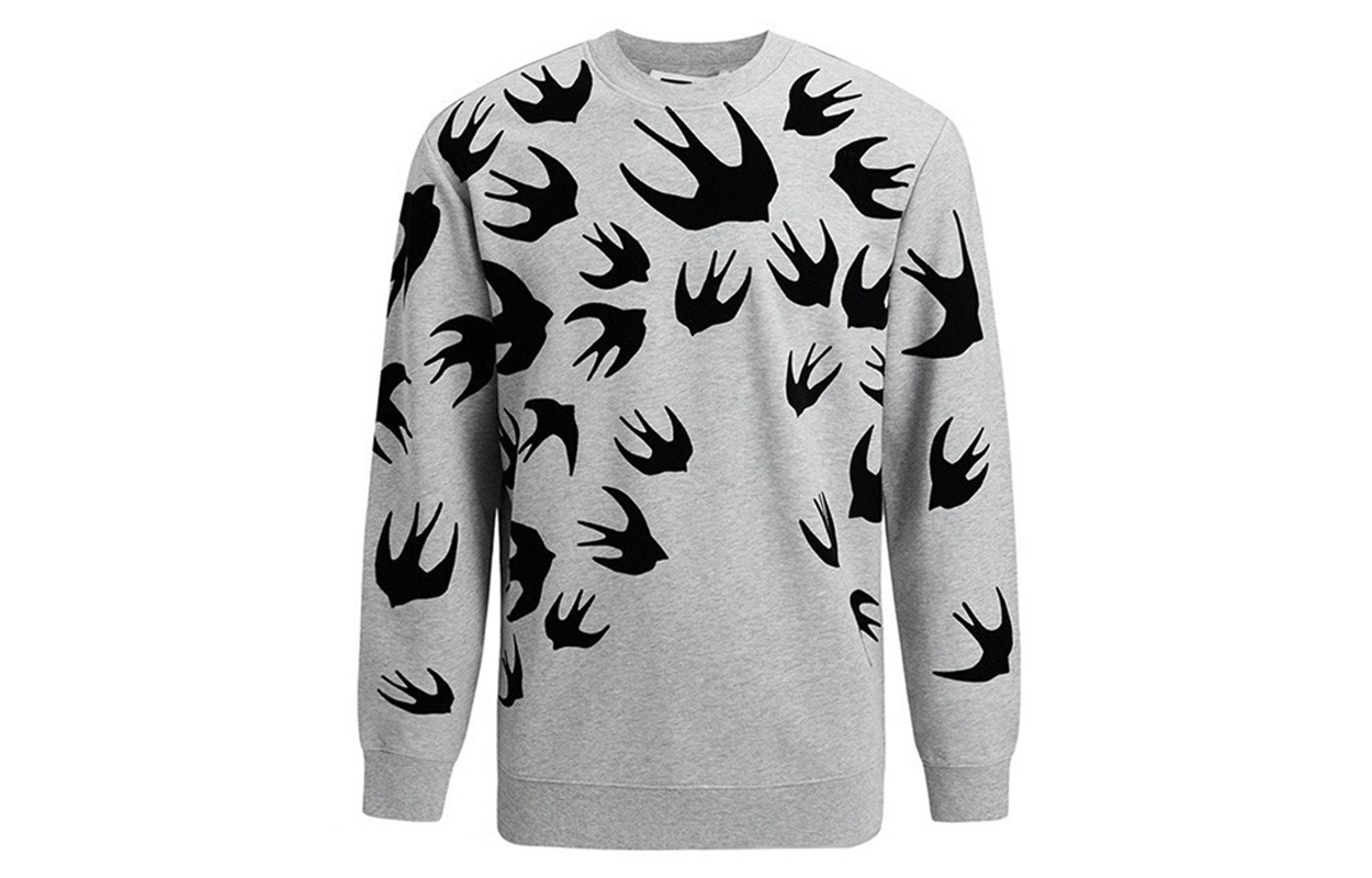Alexander McQueen Swallow Print Crewneck Sweatshirt Grey 545415-RLT87-1225