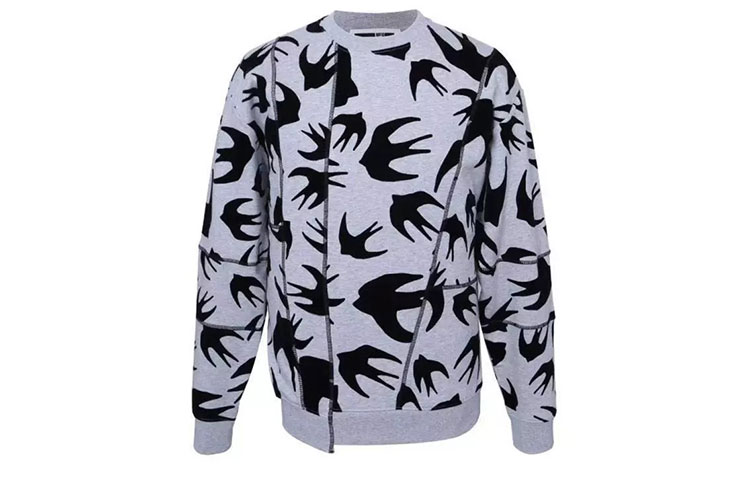 Alexander McQueen Swallow Print Crewneck Sweatshirt Grey Mens 513723-RLJ67-1225