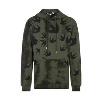 Alexander McQueen Swallow Print Hoodie Green Mens 545412-RPR10-3049