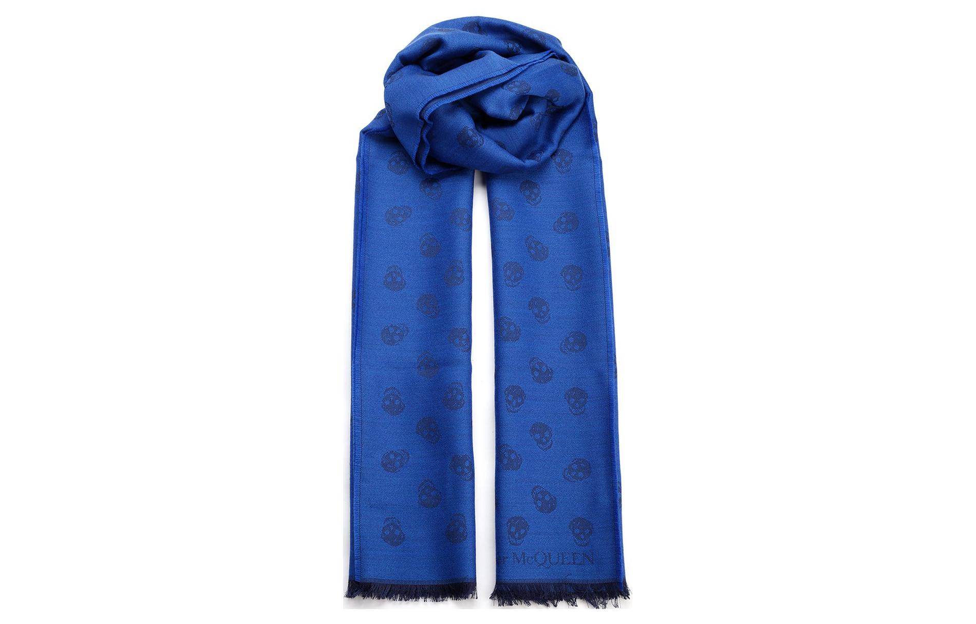 Order Alexander McQueen Pañuelo Unisex Azul con Estampado de Calavera y Flecos 5577054617Q4868