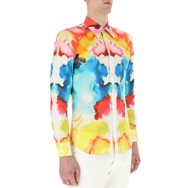 Shop Alexander McQueen Tie-Dye Print Long Sleeve Shirt Floral Multicolor 609065QOO28-8500