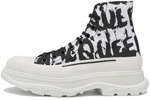 Alexander McQueen Tread Slick Boot 'Graffiti Logo - White Black' 705667-W4TG4-9356 Alexander McQueen Tread Slick Boot 'Graffiti Logo - White Black' 705667-W4TG4-9356