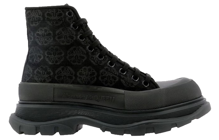 Order 亚历山大·麦昆 Tread Slick 黑色花卉靴子 662675-W4Q32-1322