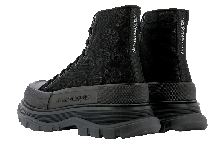 Shop 亚历山大·麦昆 Tread Slick 黑色花卉靴子 662675-W4Q32-1322