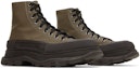 Cheap Alexander McQueen Tread Slick Boots 'Khaki Black' 627206-WHYK3-3238