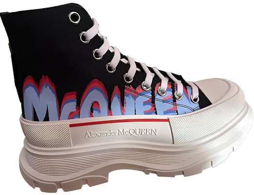 Alexander McQueen Tread Slick High-Top Sneakers 'Black Blue Red' 686737W4MVP1509 Order Alexander McQueen Tread Slick High-Top Sneakers 'Black Blue Red' 686737W4MVP1509