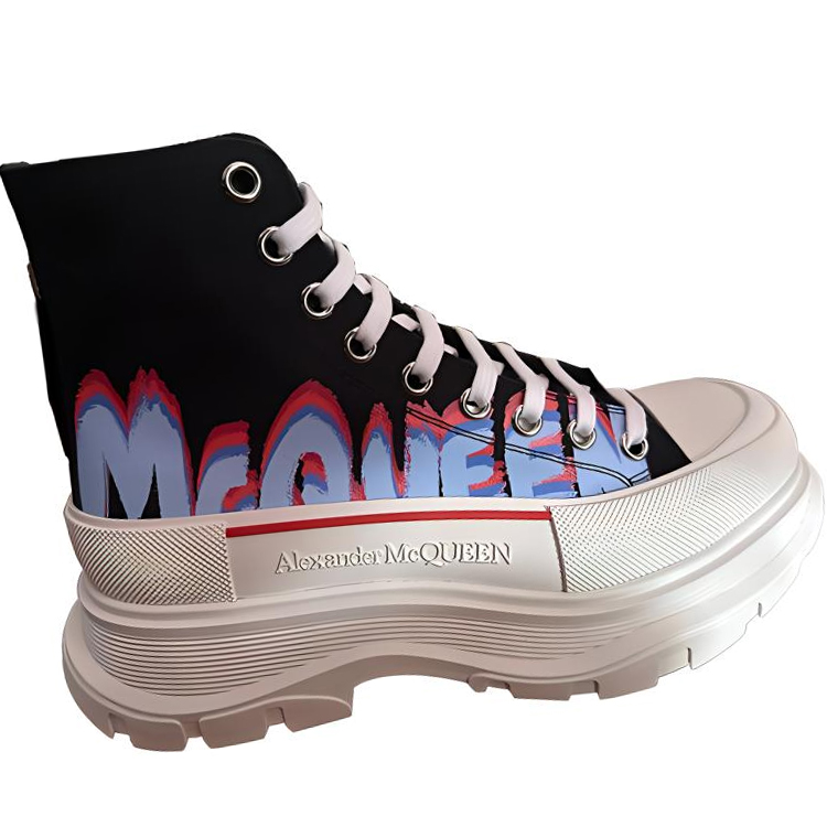 Order Alexander McQueen Tread Slick Hoge Sneakers ''Zwart Blauw Rood'' 686737W4MVP1509