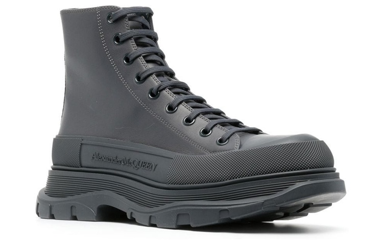 Order Alexander McQueen亞歷山大麥昆 Tread Slick 皮革 綁帶 防滑 高筒 運動休閒鞋 煙灰色