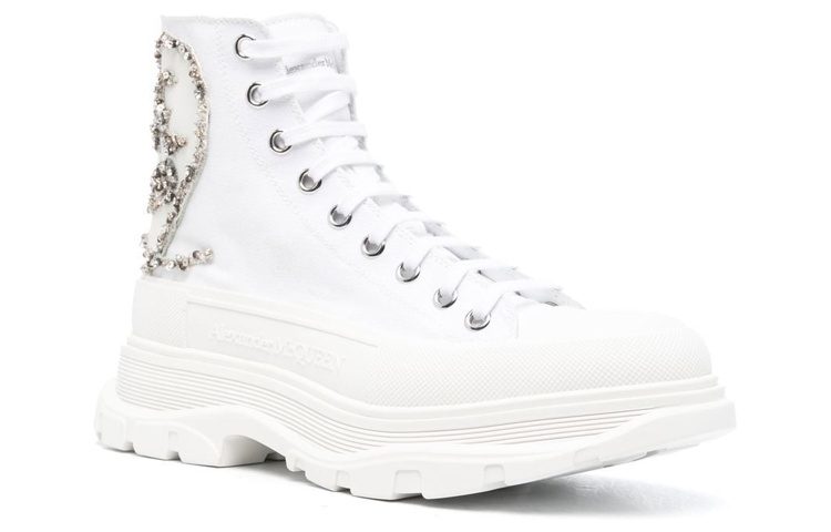 Order 亞歷山大·麥昆 Tread Slick 棉布 系帶 高筒 厚底鞋 白色