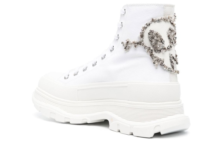 Lookbook 亞歷山大·麥昆 Tread Slick 棉布 系帶 高筒 厚底鞋 白色