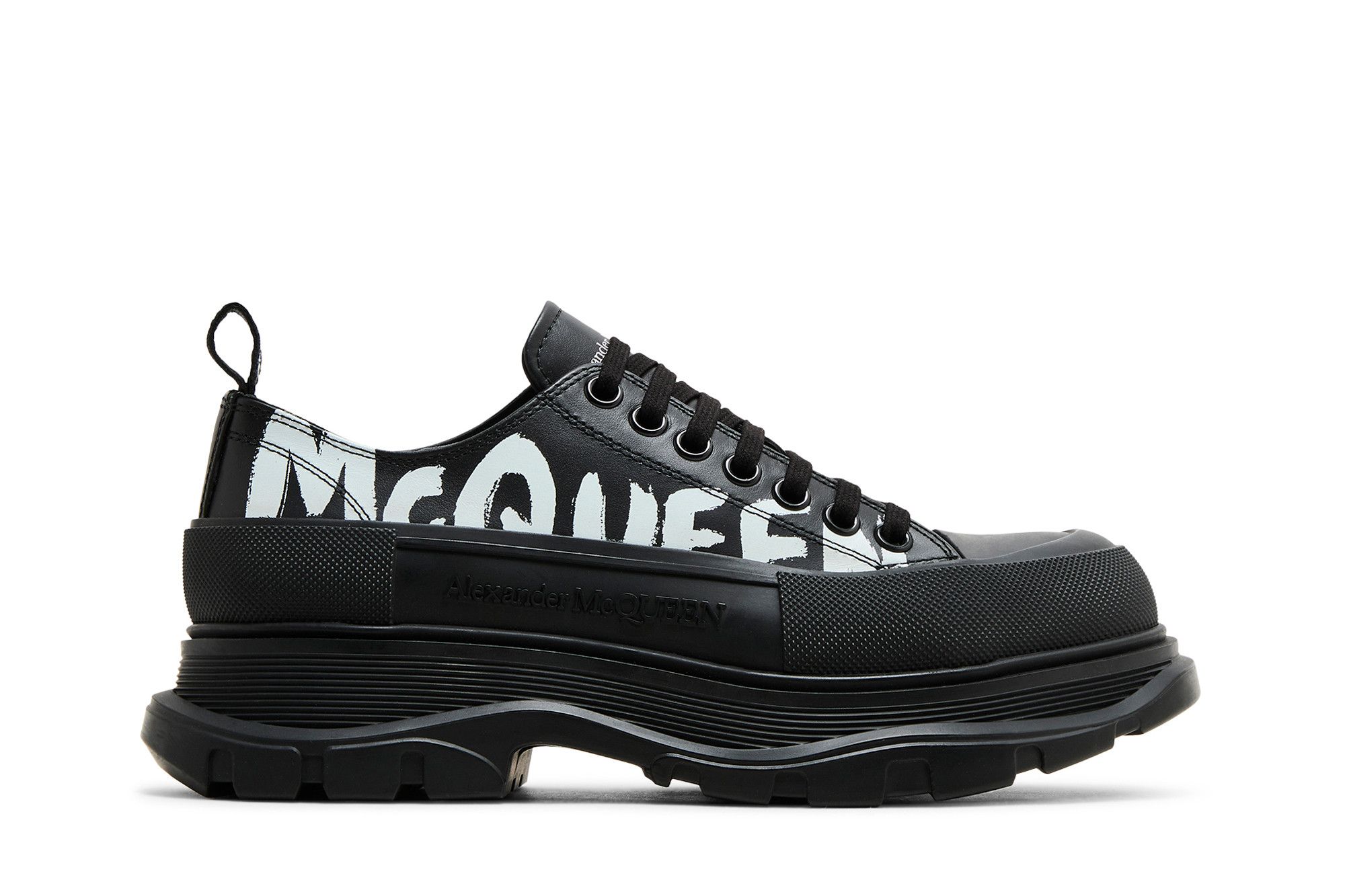 Alexander McQueen Tread Slick Lace-Up 'Graffiti Logo - Black White' 711108-WIAT6-1070