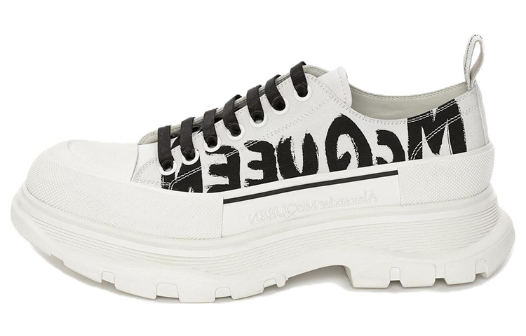 Buy 亞歷山大·麥昆 (Alexander McQueen) Tread Slick 皮革 時尚圓頭繫帶 厚底鞋 男款 黑白