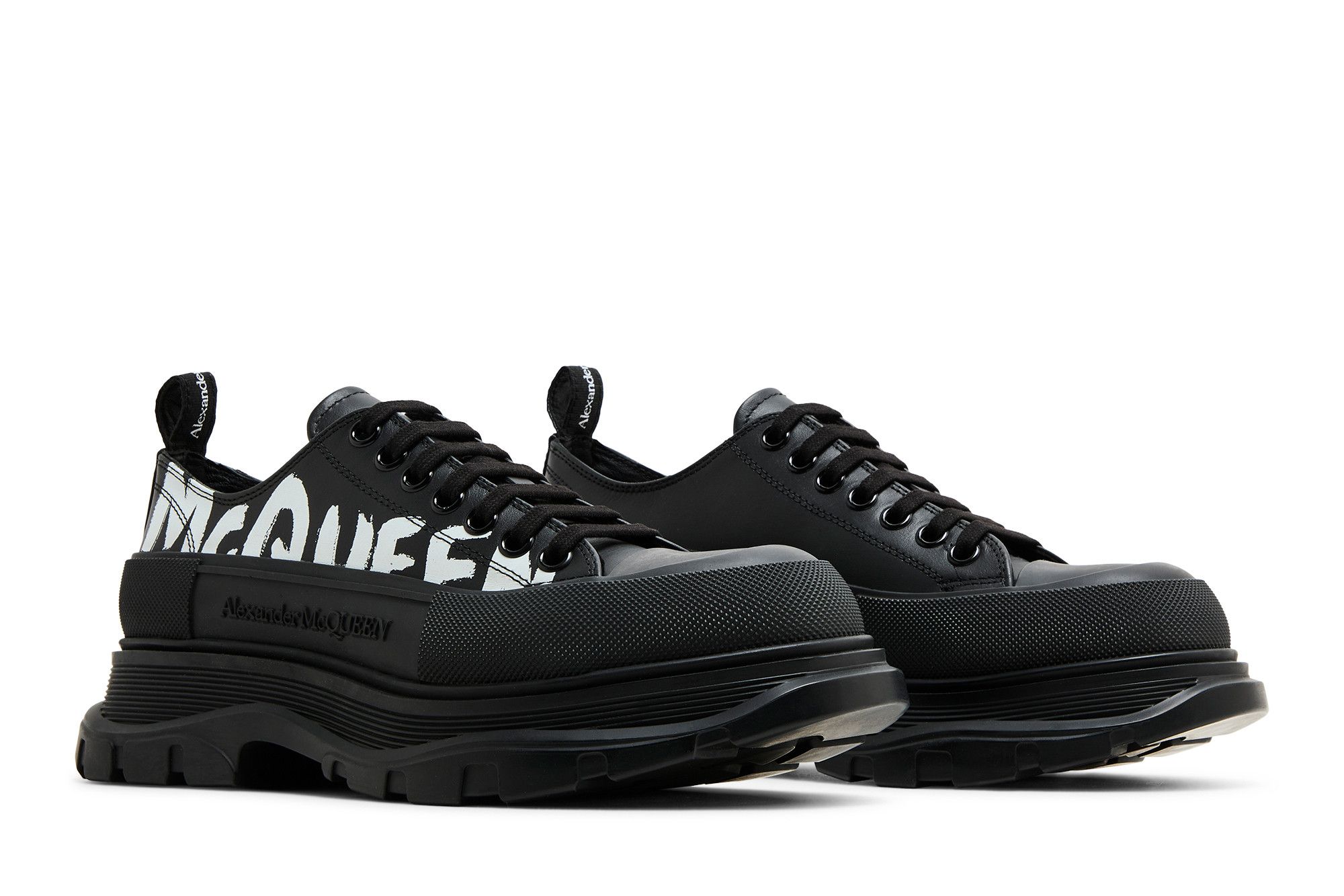 Cheap Alexander McQueen Tread Slick Lace-Up 'Logo Grafiti - Hitam Putih' 711108-WIAT6-1070