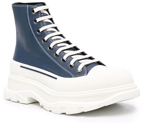 Alexander McQueen Tread Slick Lace Up Boot 'Navy Leather' Kulit Biru. 627206WIAM24456 Order Alexander McQueen Tread Slick Lace Up Boot 'Navy Leather' Kulit Biru. 627206WIAM24456