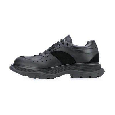 Alexander McQueen Tread Suede-panelled Leather Trainers 'Black'