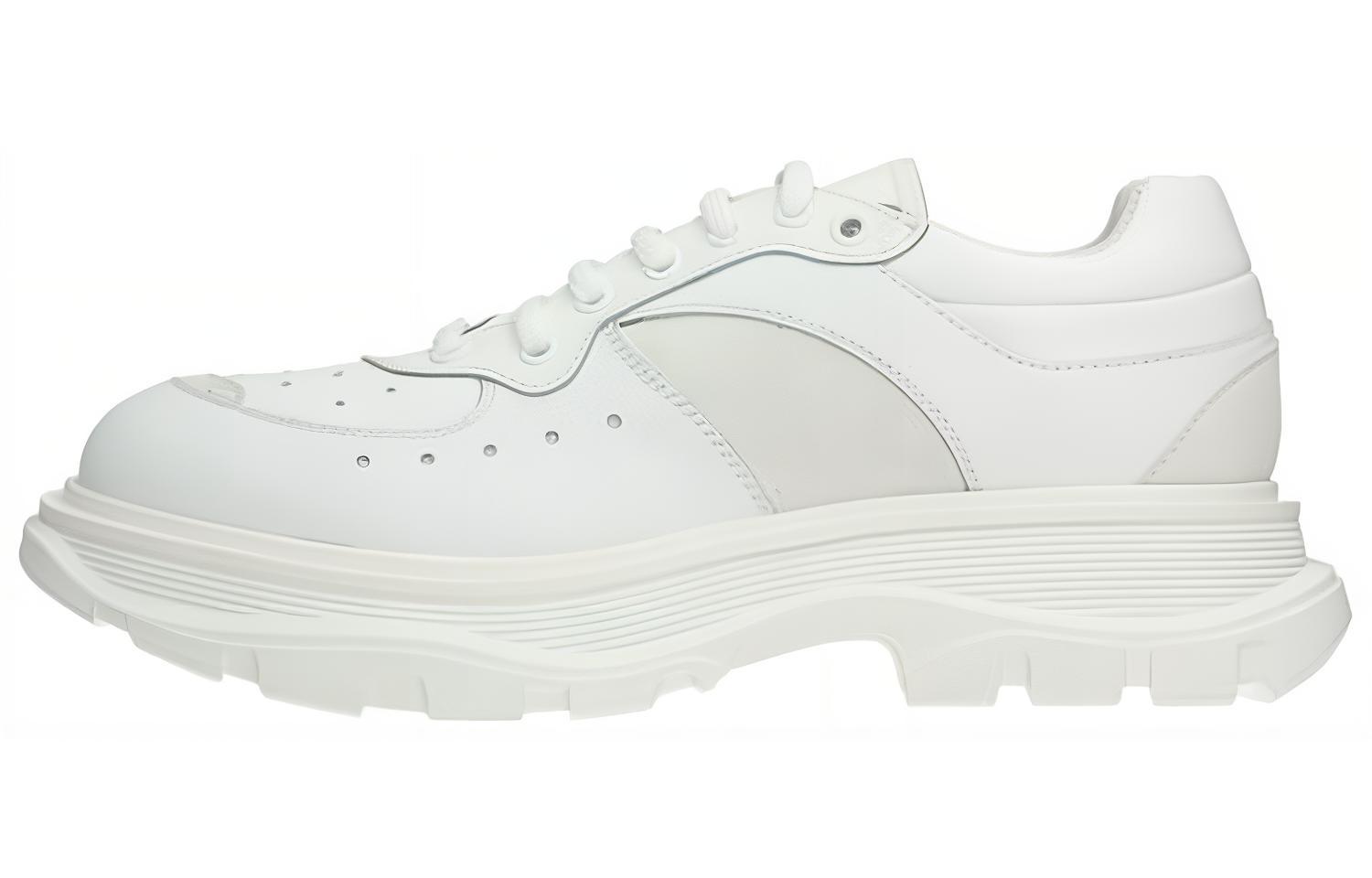Alexander McQueen Tread Suede-panelled Leather Trainers 'White' 627222WHRH59071