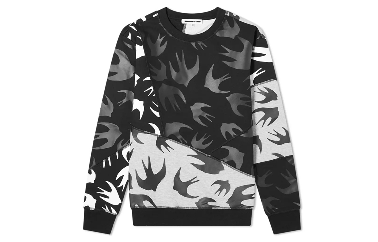 Alexander McQueen Two-Tone Swallow Print Crewneck Sweatshirt 477017-RPT49-1073