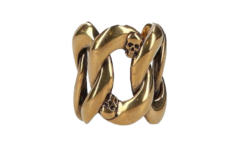 Order Alexander McQueen Unisex Antique Gold Tone Brass Ring Couple Style 650457J160Z0448