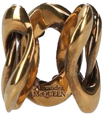 Alexander McQueen Unisex Antique Gold Tone Brass Ring Couple Style 650457J160Z0448 Lookbook Alexander McQueen Unisex Antique Gold Tone Brass Ring Couple Style 650457J160Z0448