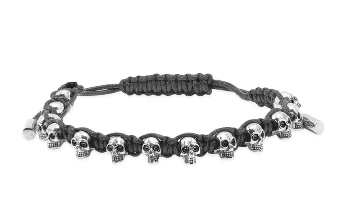 Alexander McQueen Unisex Woven Skull Bracelet Black/Silver 554660-J16KY-1000