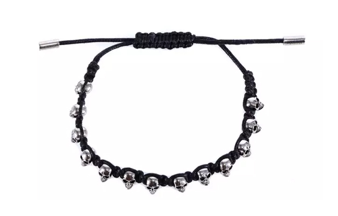 Alexander McQueen Unisex Woven Skull Bracelet Black/Silver 554660-J16KY-1000 圖 3