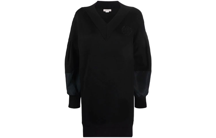 Order Alexander McQueen V-Neck Long Sleeve Sweater Dress Black 662137-QLAA8-1000