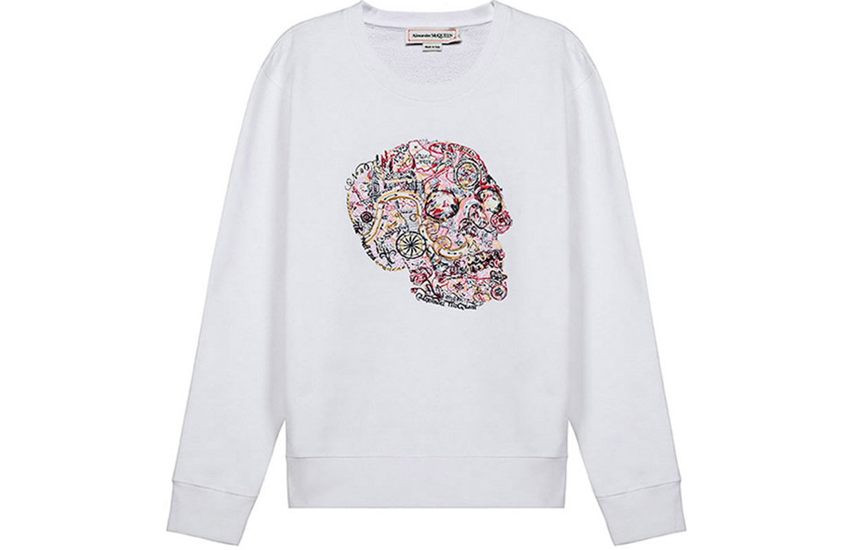 Alexander McQueen White Crewneck Sweatshirt with Skull Embroidery 650434-QQZ69-0900