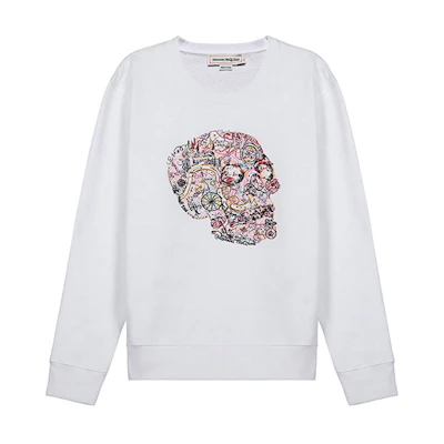 Alexander McQueen White Crewneck Sweatshirt with Skull Embroidery 650434-QQZ69-0900