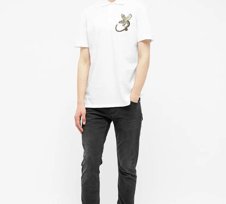 Shop 알렉산더 맥퀸 화이트 드래곤 자수 코튼 폴로 셔츠 609601-QOX33-9000