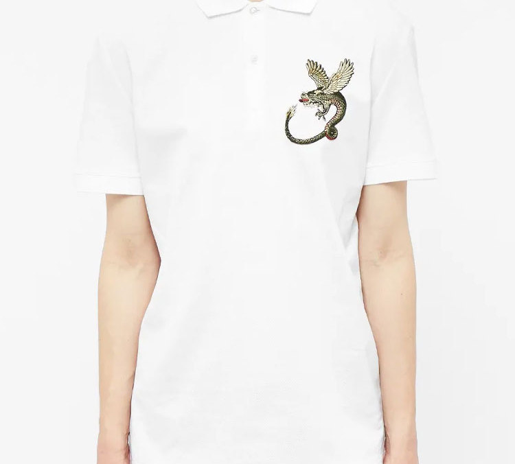 Purchase 알렉산더 맥퀸 화이트 드래곤 자수 코튼 폴로 셔츠 609601-QOX33-9000