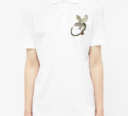 알렉산더 맥퀸 화이트 드래곤 자수 코튼 폴로 셔츠 609601-QOX33-9000 Purchase 알렉산더 맥퀸 화이트 드래곤 자수 코튼 폴로 셔츠 609601-QOX33-9000