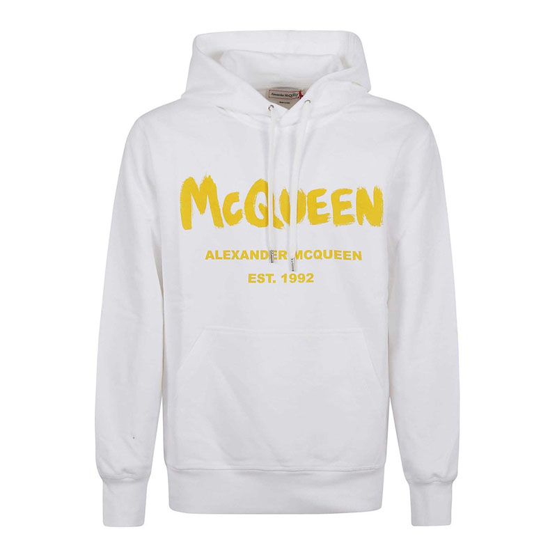 Alexander McQueen White Hoodie with Lettering Straight Fit Long Sleeves 688715-QTAAB-0959