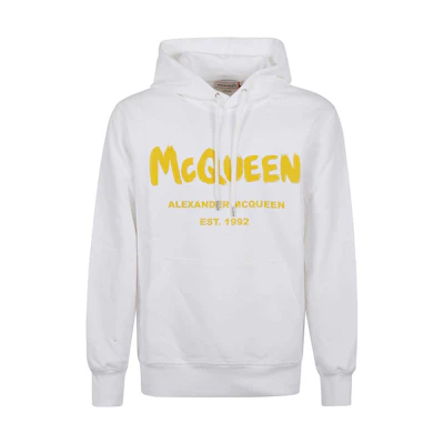 Alexander McQueen White Hoodie with Lettering Straight Fit Long Sleeves 688715-QTAAB-0959