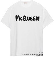 Alexander McQueen White Letter Print Crewneck Regular Fit T-Shirt. 622104-QPZ57-0900 Alexander McQueen White Letter Print Crewneck Regular Fit T-Shirt. 622104-QPZ57-0900