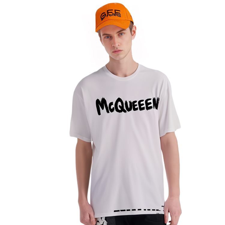 Purchase Alexander McQueen White Letter Print Crewneck Regular Fit T-Shirt. 622104-QPZ57-0900