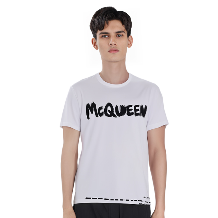 Details for Alexander McQueen White Letter Print Crewneck Regular Fit T-Shirt. 622104-QPZ57-0900