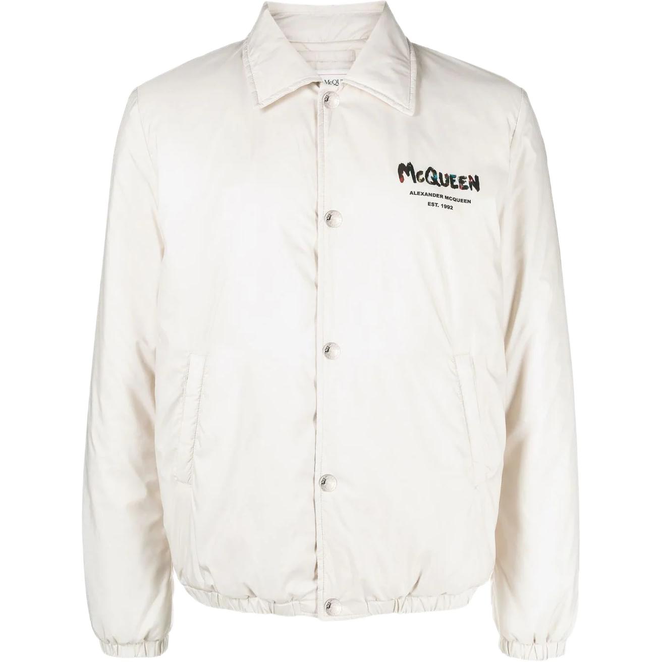 Alexander McQueen White Logo Embroidered Button-Up Jacket 662323-QTR60-9080