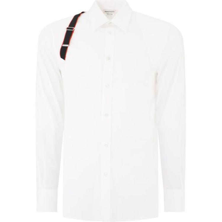 Alexander McQueen White Long-Sleeve Shirt with Solid Tie Design 615271-QRN44-9000