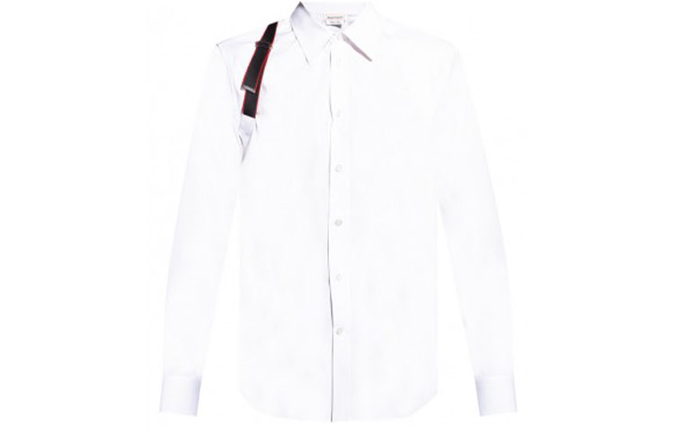 Order Alexander McQueen White Long-Sleeve Shirt with Solid Tie Design 615271-QRN44-9000