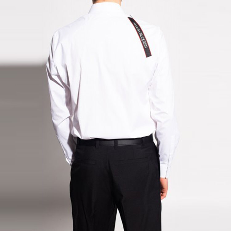 Shop Alexander McQueen White Long-Sleeve Shirt with Solid Tie Design 615271-QRN44-9000