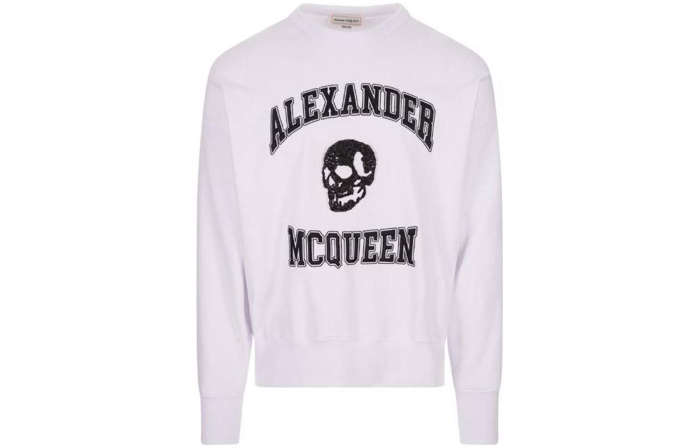 Alexander McQueen White Skull Letter Logo Loose-Fit Crewneck Sweatshirt 754562-QVX43-0900