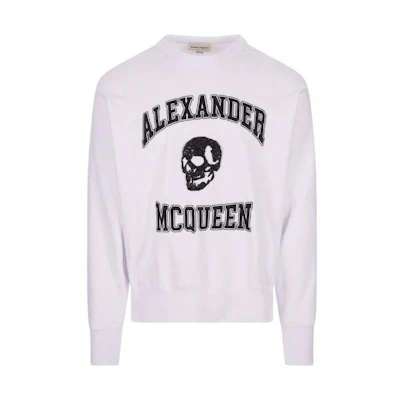 Alexander McQueen White Skull Letter Logo Loose-Fit Crewneck Sweatshirt 754562-QVX43-0900