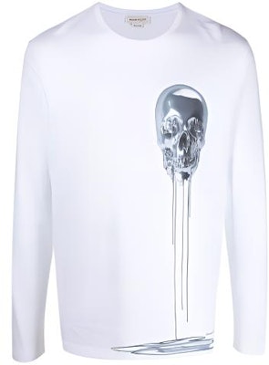 Alexander McQueen Kemeja-T Putih Cetakan Tengkorak Lengan Panjang Leher Bulat. 631382-QPZ86-0900 Buy Alexander McQueen Kemeja-T Putih Cetakan Tengkorak Lengan Panjang Leher Bulat. 631382-QPZ86-0900