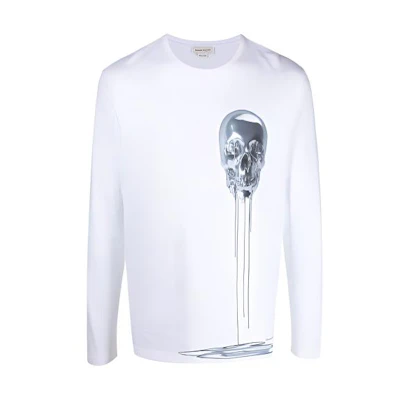 Alexander McQueen White Skull Print Long Sleeve Crew Neck T-Shirt. 631382-QPZ86-0900